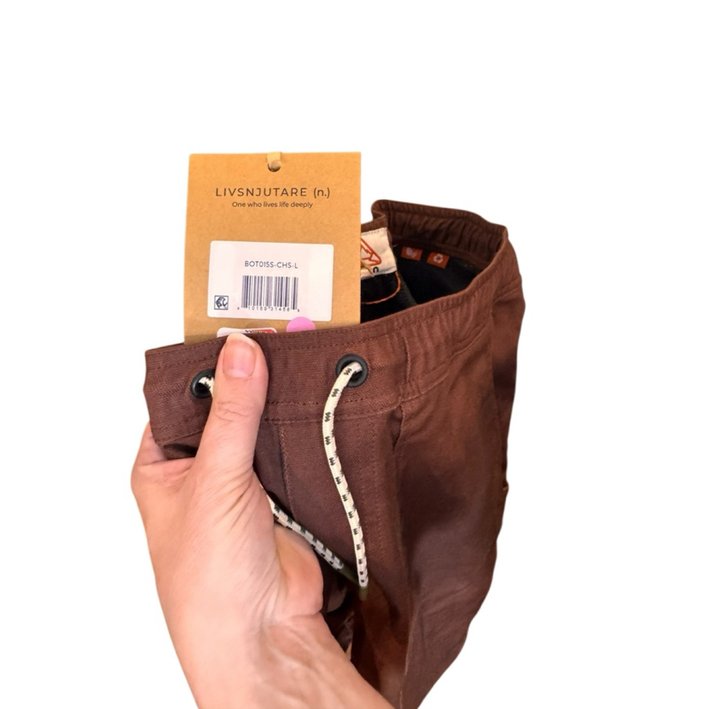 Men's LIVSN flex canvas Flat Front Shorts L Brown White k8 - Picture 3 of 3